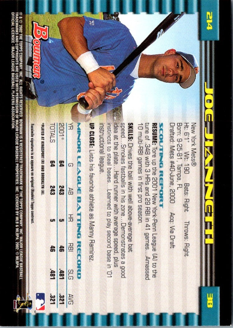 2002 Bowman Joe Jiannetti