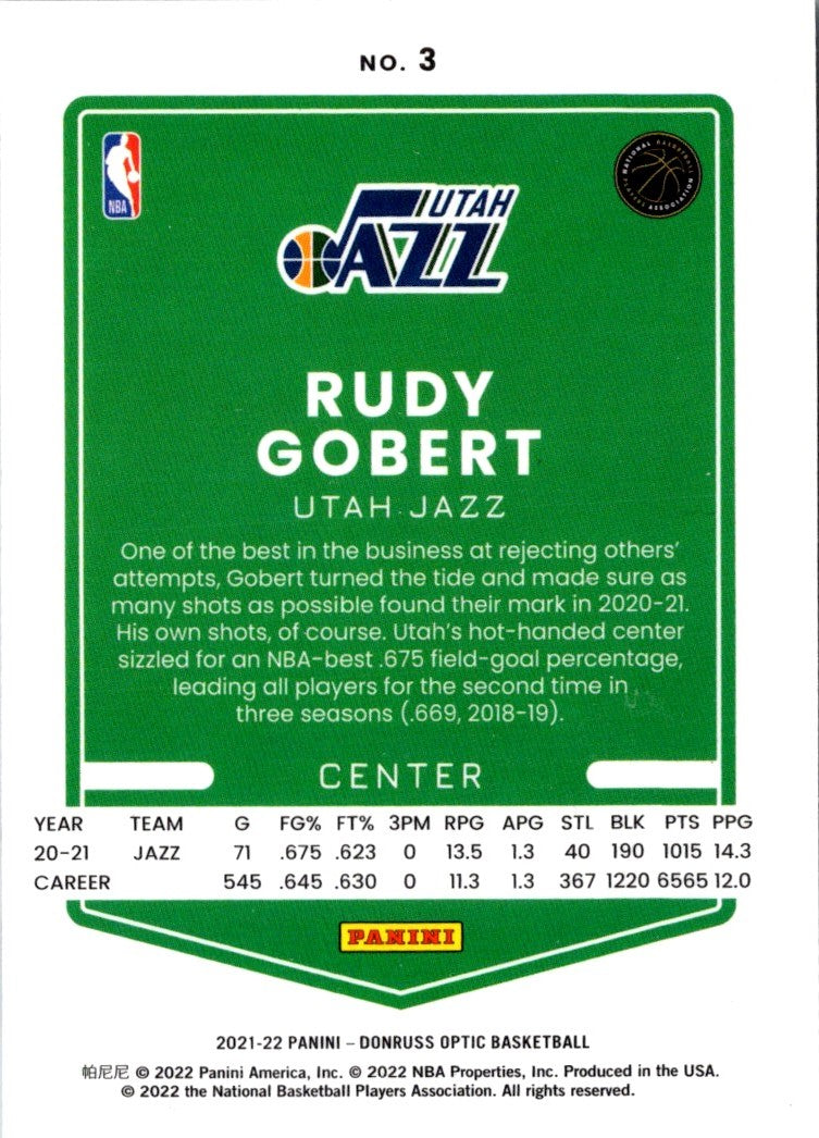 2021 Donruss Optic Blue Rudy Gobert