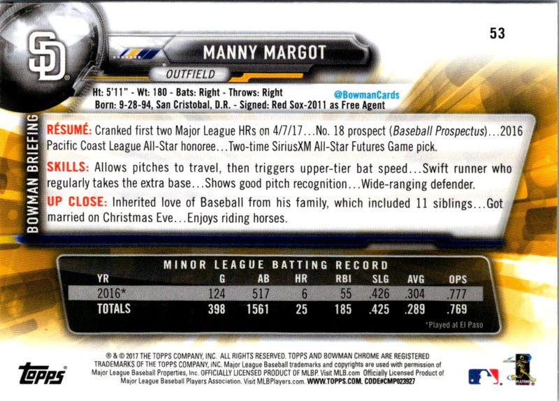 2017 Bowman Chrome Manny Margot