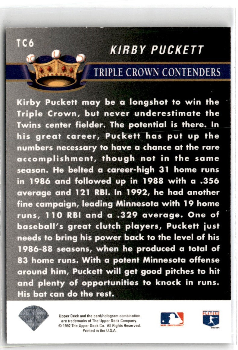 1993 Upper Deck Triple Crown Contenders Kirby Puckett