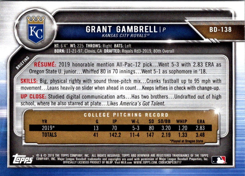 2019 Bowman Draft Grant Gambrell