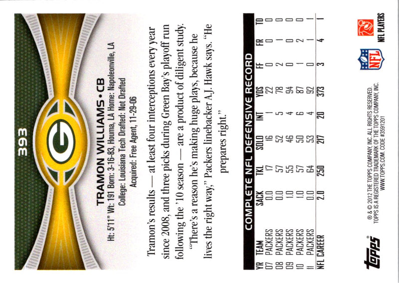 2012 Topps Tramon Williams