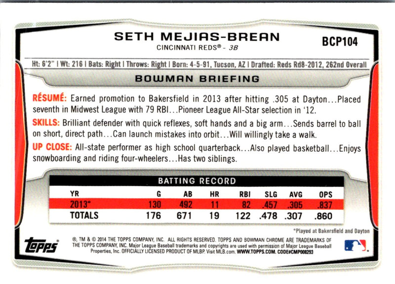 2014 Bowman Chrome Prospects Seth Mejias-Brean