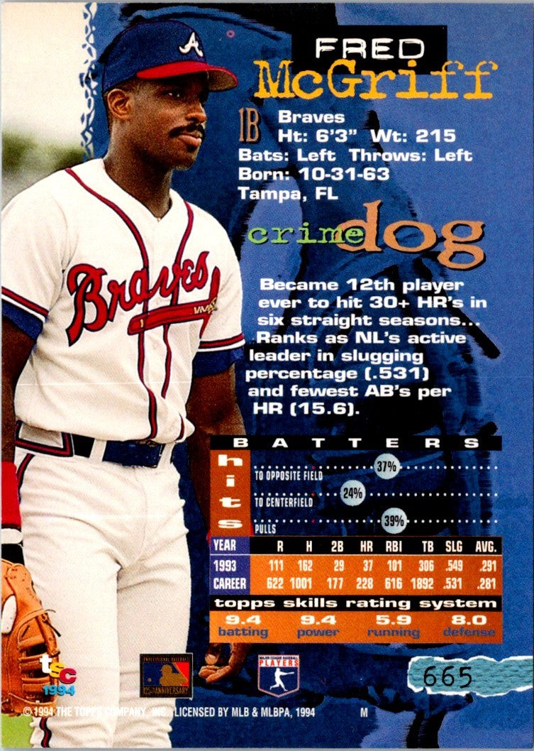 1994 Stadium Club Fred McGriff