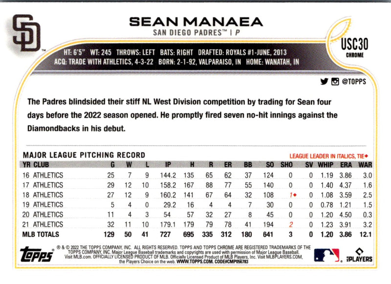 2022 Topps Chrome Update Sean Manaea