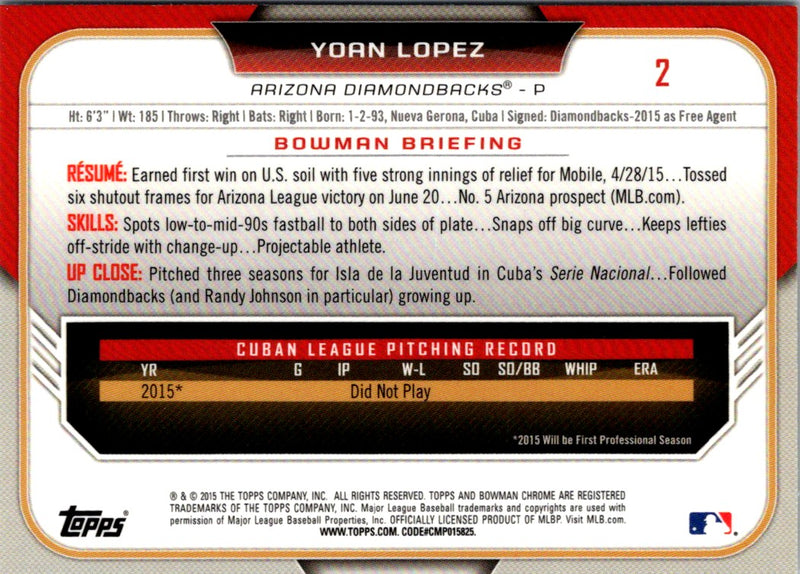 2015 Bowman Draft Picks & Prospects Chrome Yoan Lopez