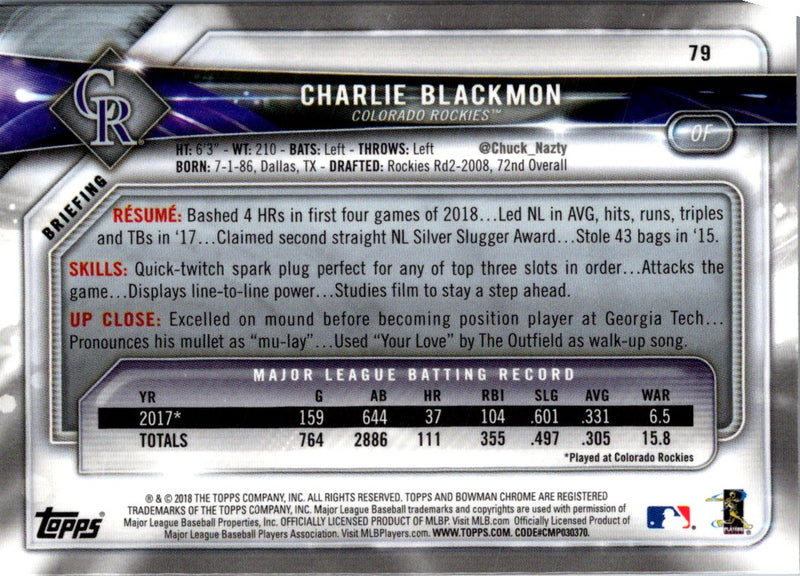 2018 Bowman Chrome Charlie Blackmon