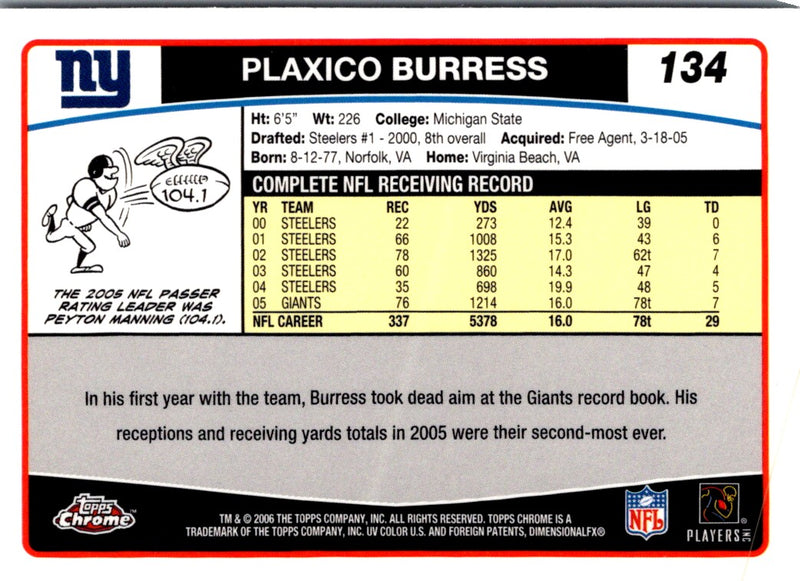 2006 Topps Chrome Plaxico Burress