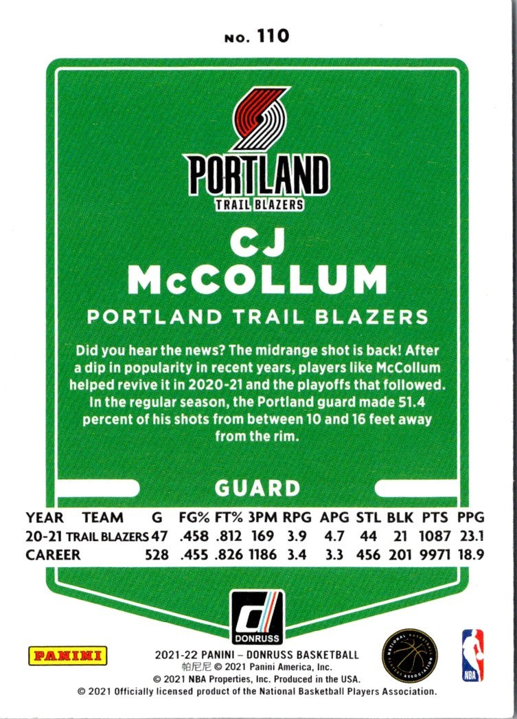 2021 Donruss Holo Red and Gold Laser CJ McCollum