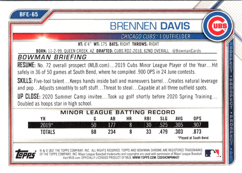 2021 Bowman 1st Edition Brennen Davis