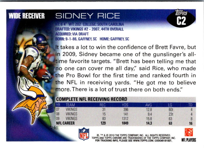 2010 Topps Chrome Sidney Rice