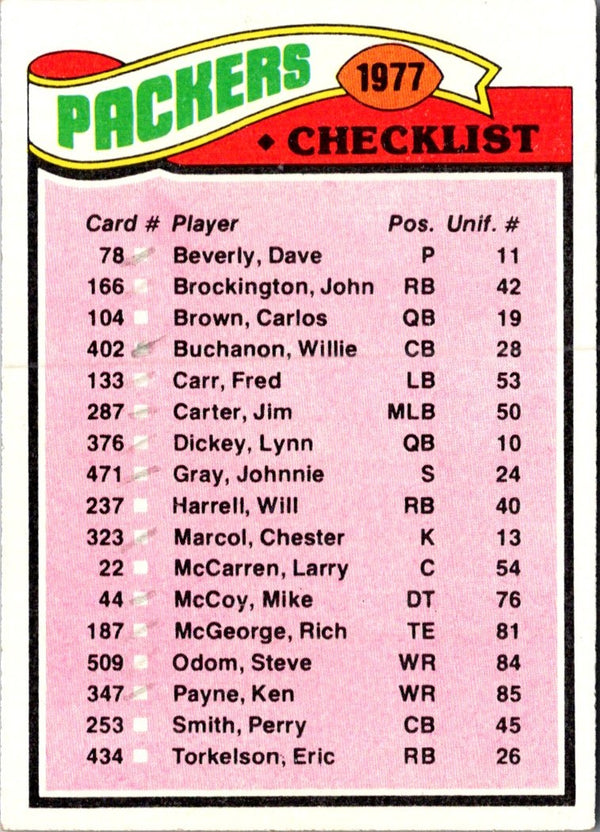 1977 Topps Green Bay Packers #210 NR-MT