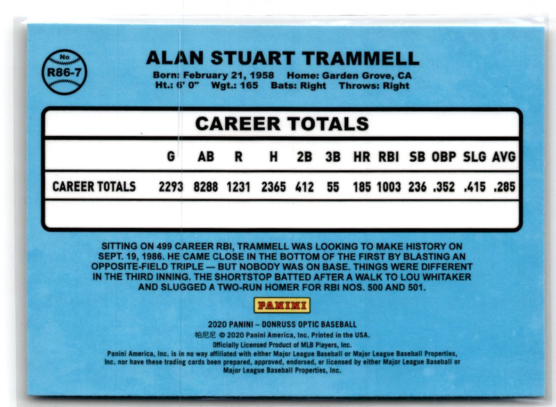 2020 Donruss Optic Retro 1986 Alan Trammell