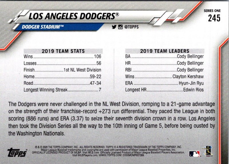 2020 Topps Los Angeles Dodgers