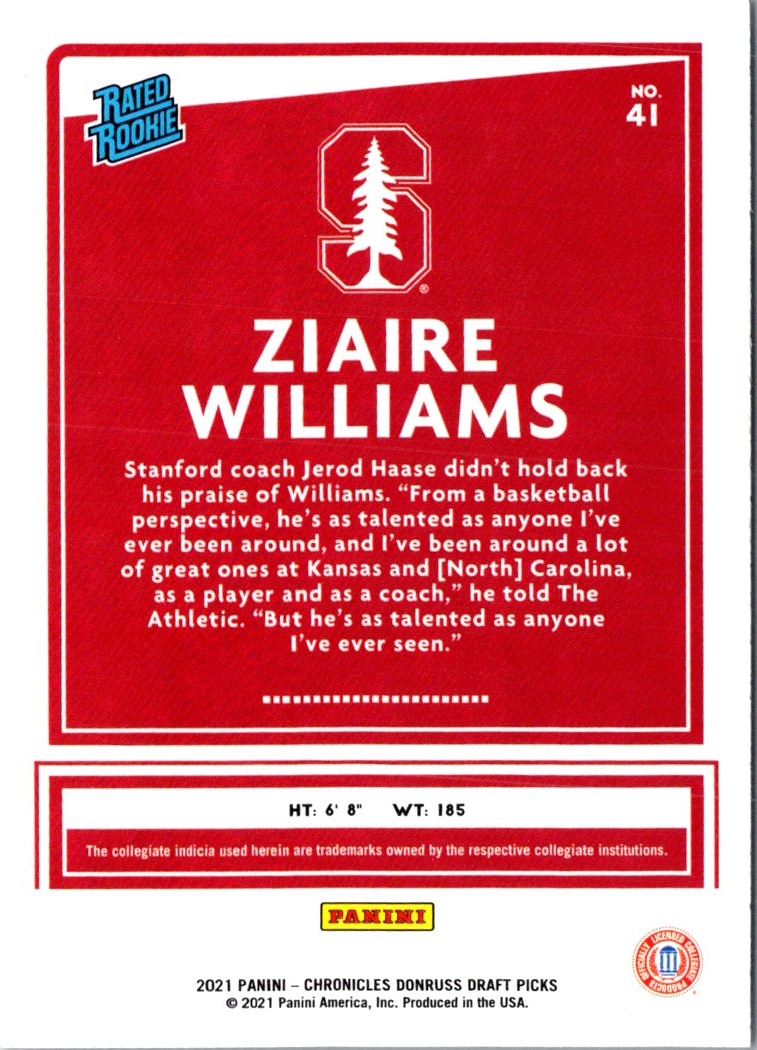 2021 Panini Chronicles Draft Picks Ziaire Williams