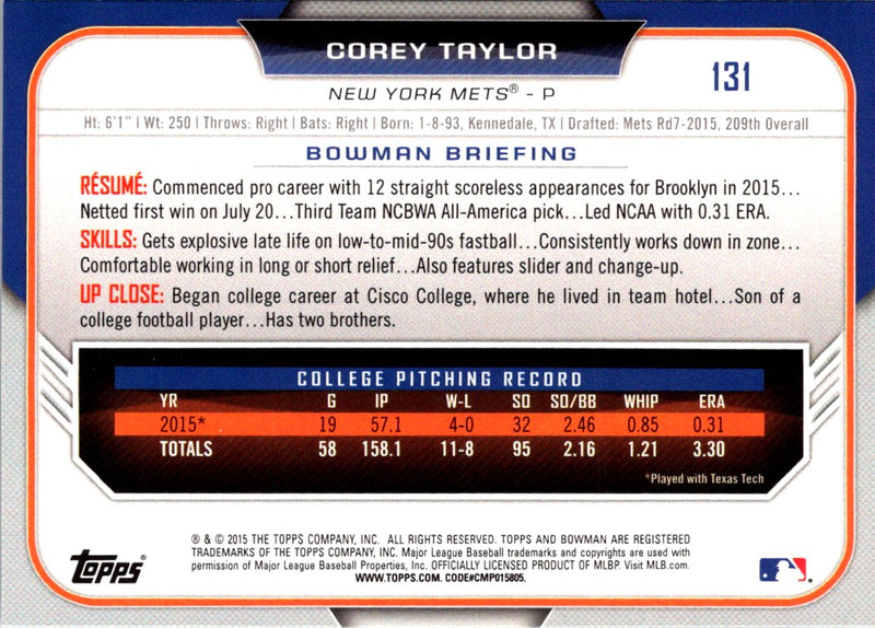 2015 Bowman Draft Picks & Prospects Corey Taylor