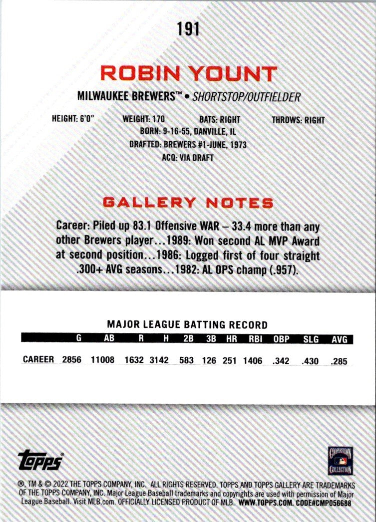 2022 Topps Gallery Robin Yount