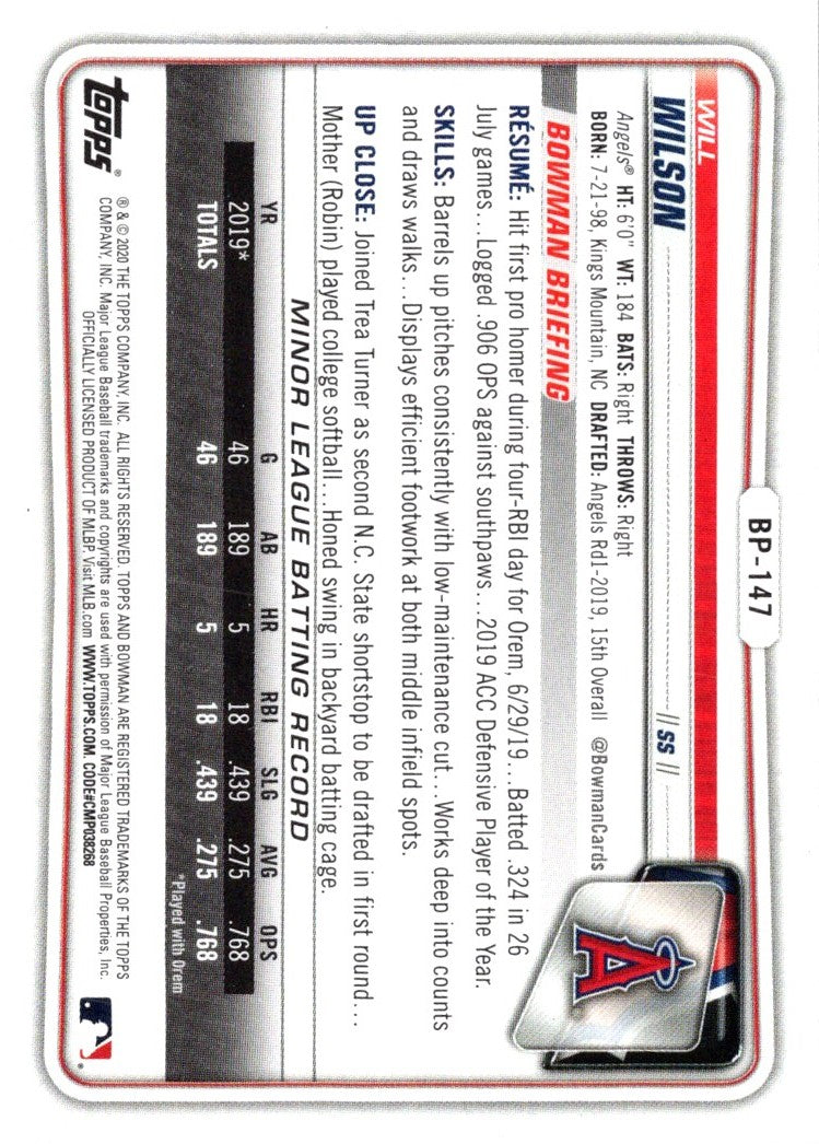 2020 Bowman Prospects Will Wilson