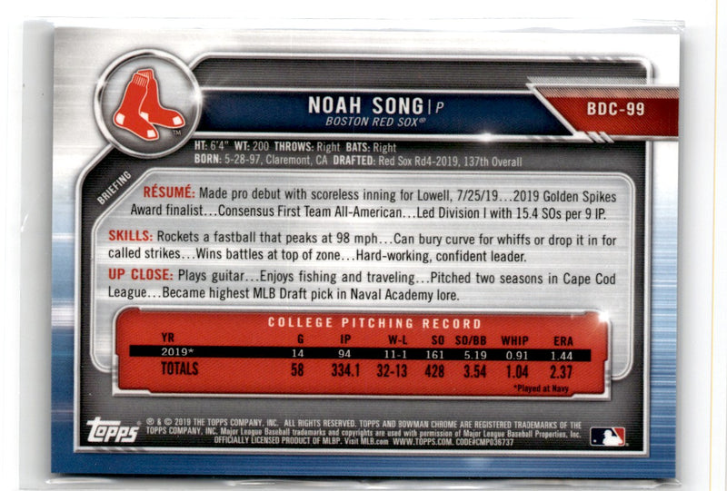 2019 Bowman Draft Chrome Blue Refractor Noah Song