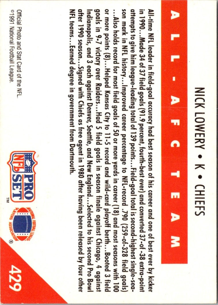 1991 Pro Set Nick Lowery