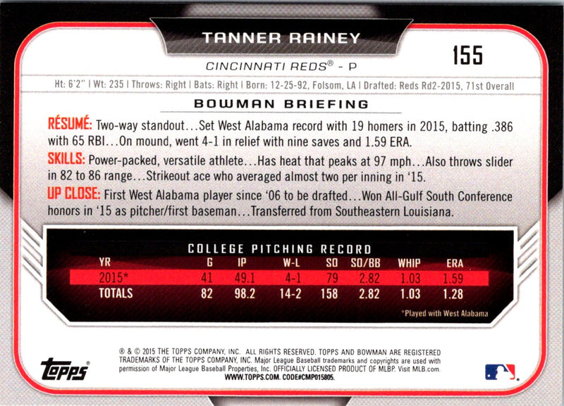 2015 Bowman Draft Picks & Prospects Tanner Rainey