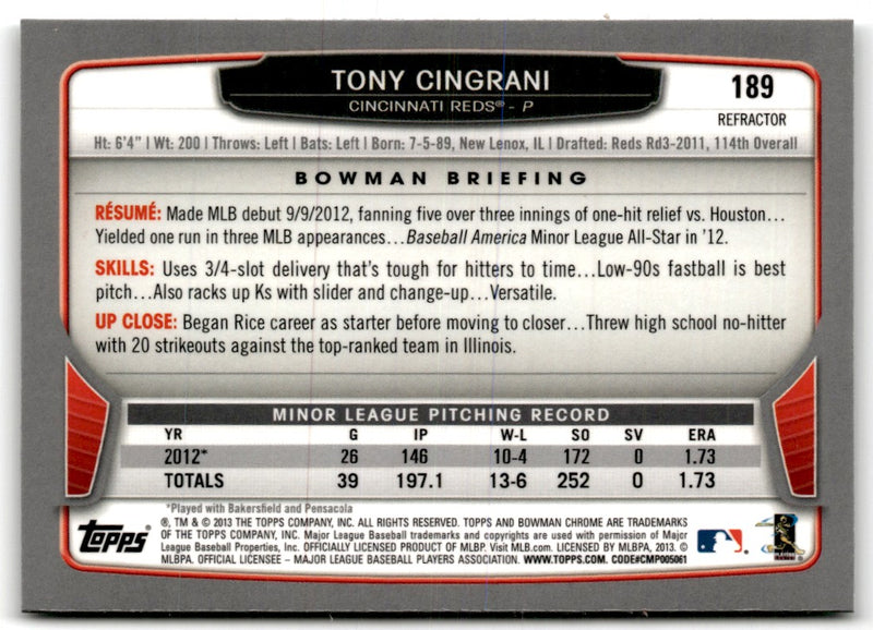 2013 Bowman Chrome Tony Cingrani