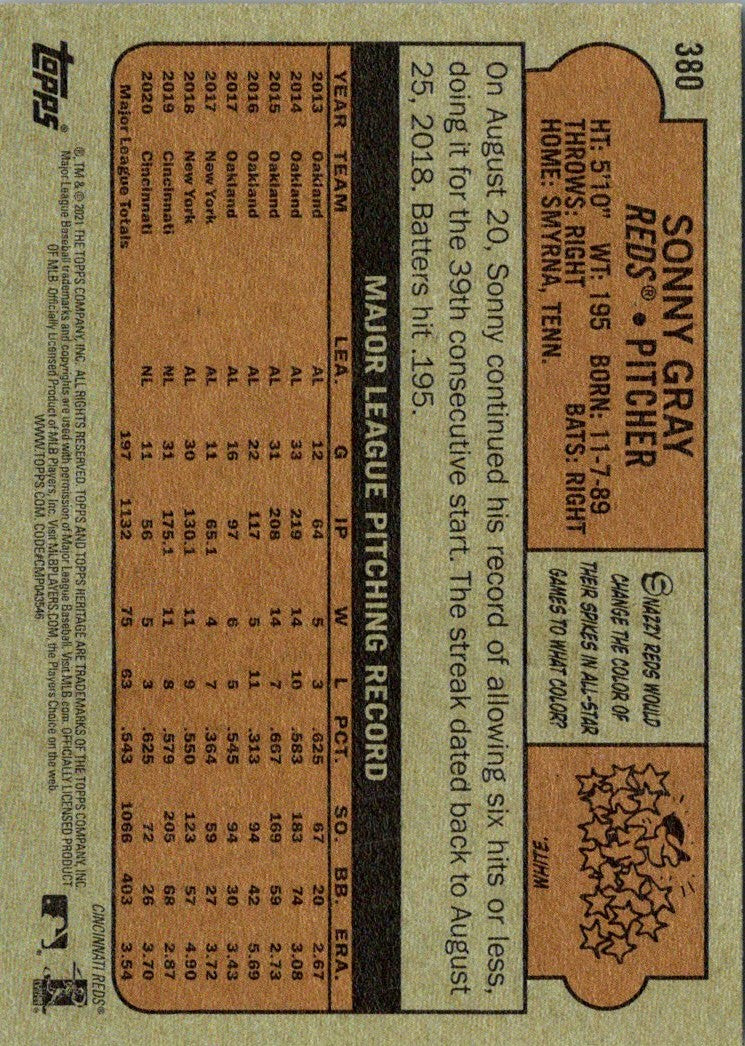 2021 Topps Heritage Sonny Gray