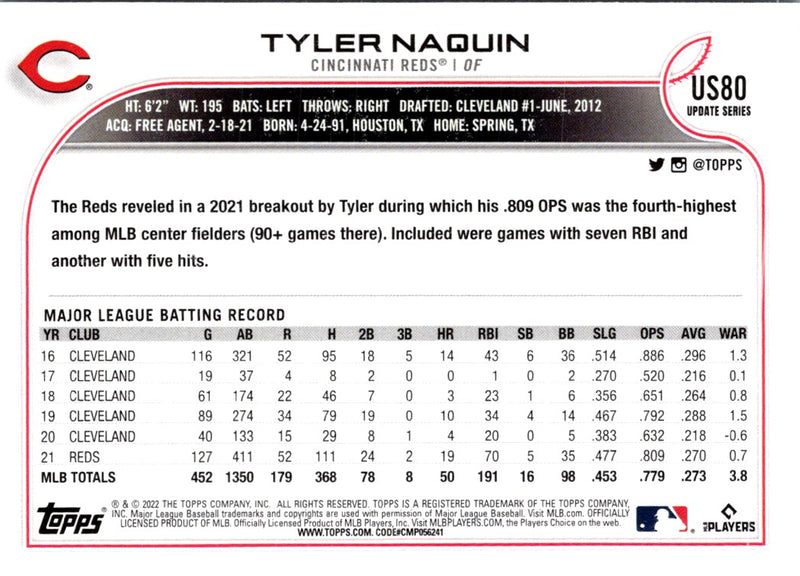 2022 Topps Update Tyler Naquin