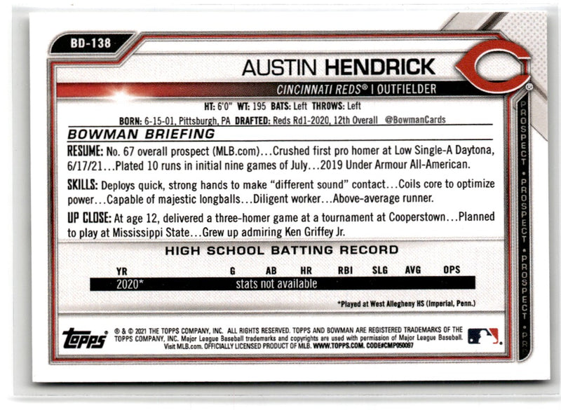 2021 Bowman Draft 1st Edition Austin Hendrick