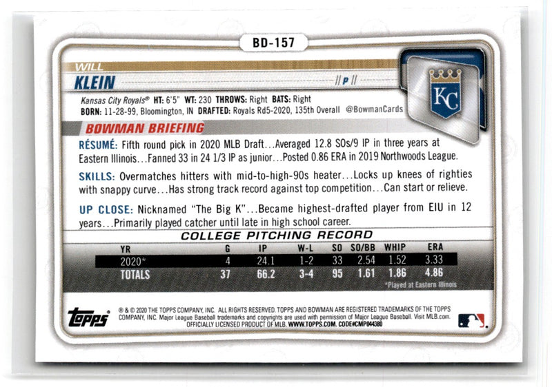 2020 Bowman Draft 1st Edition Will Klein