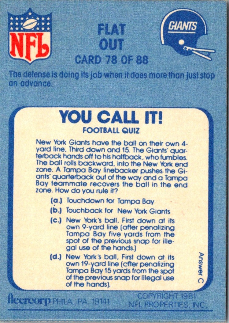 1981 Fleer Team Action Flat Out