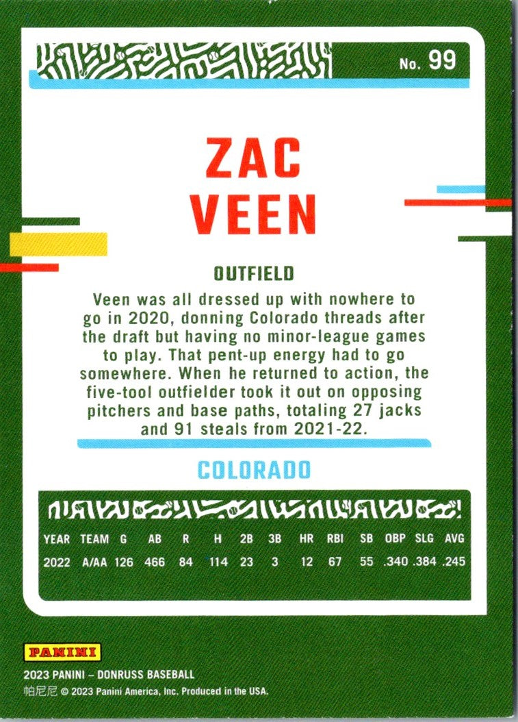 2023 Donruss Holo Blue Zac Veen