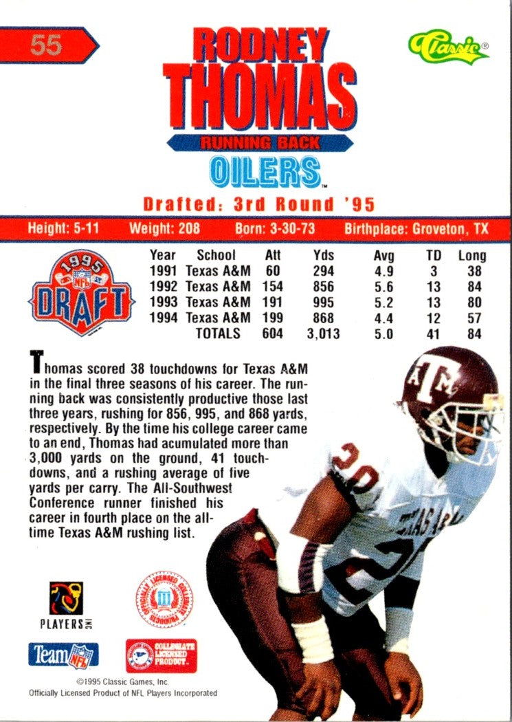 1995 Classic NFL Rookies Rodney Thomas