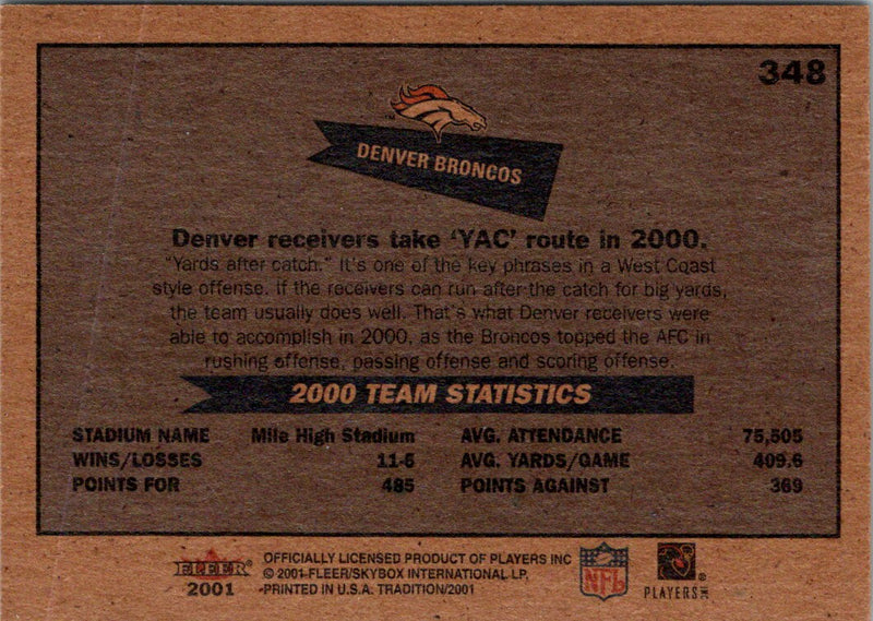 2001 Fleer Tradition Glossy Denver Broncos