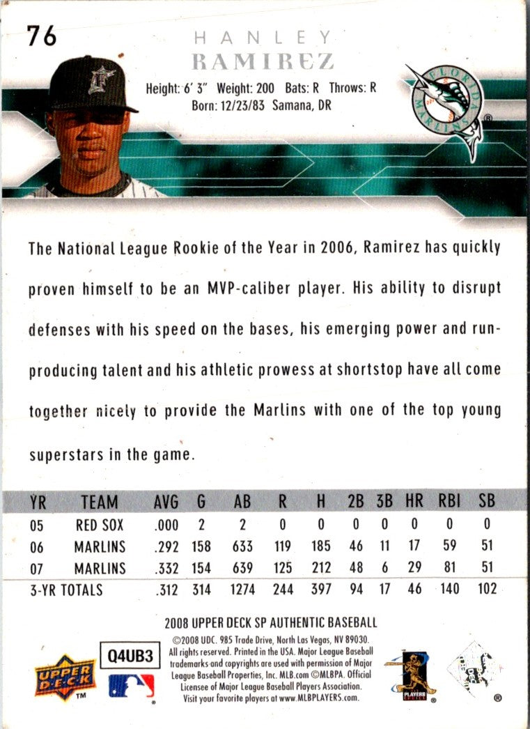 2008 SP Authentic Hanley Ramirez