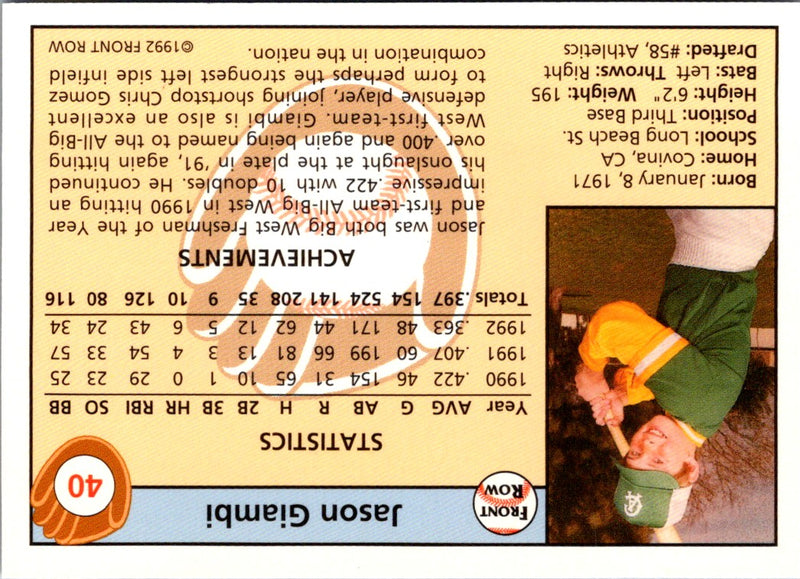 1992 Front Row Draft Picks Jason Giambi