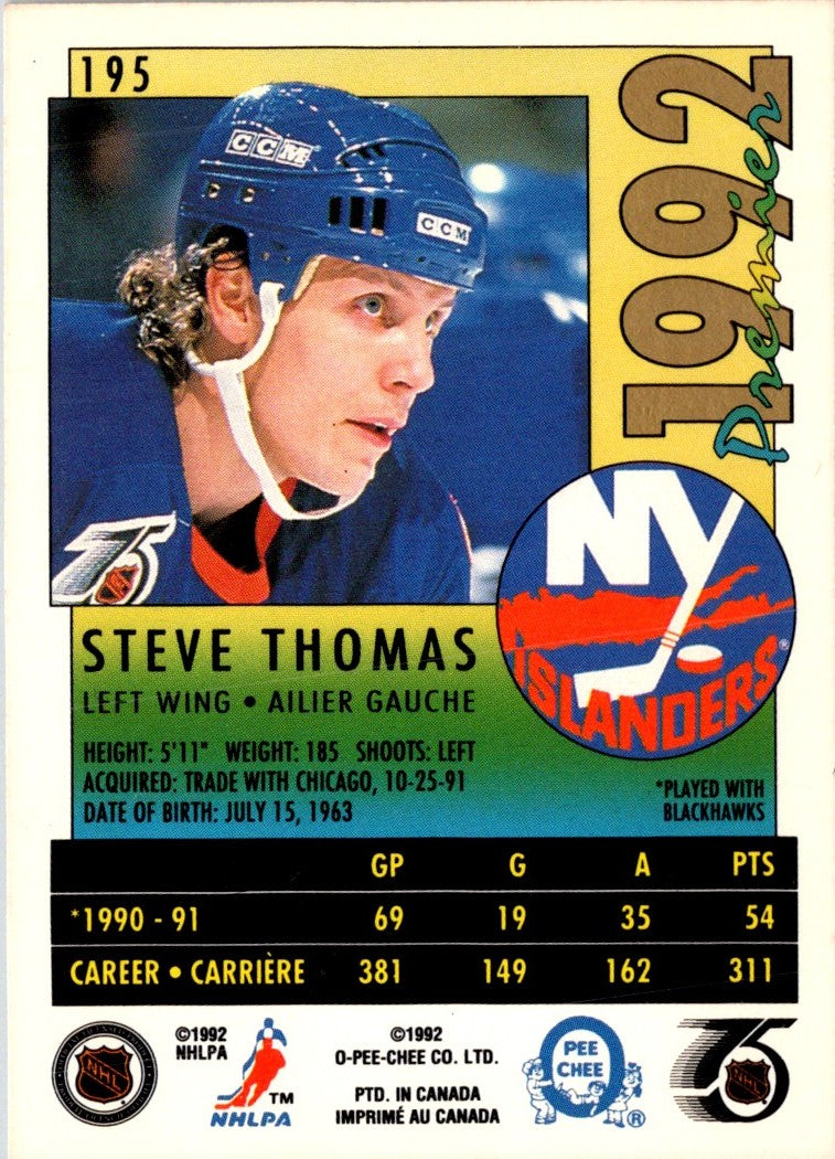 1991 O-Pee-Chee Premier Steve Thomas