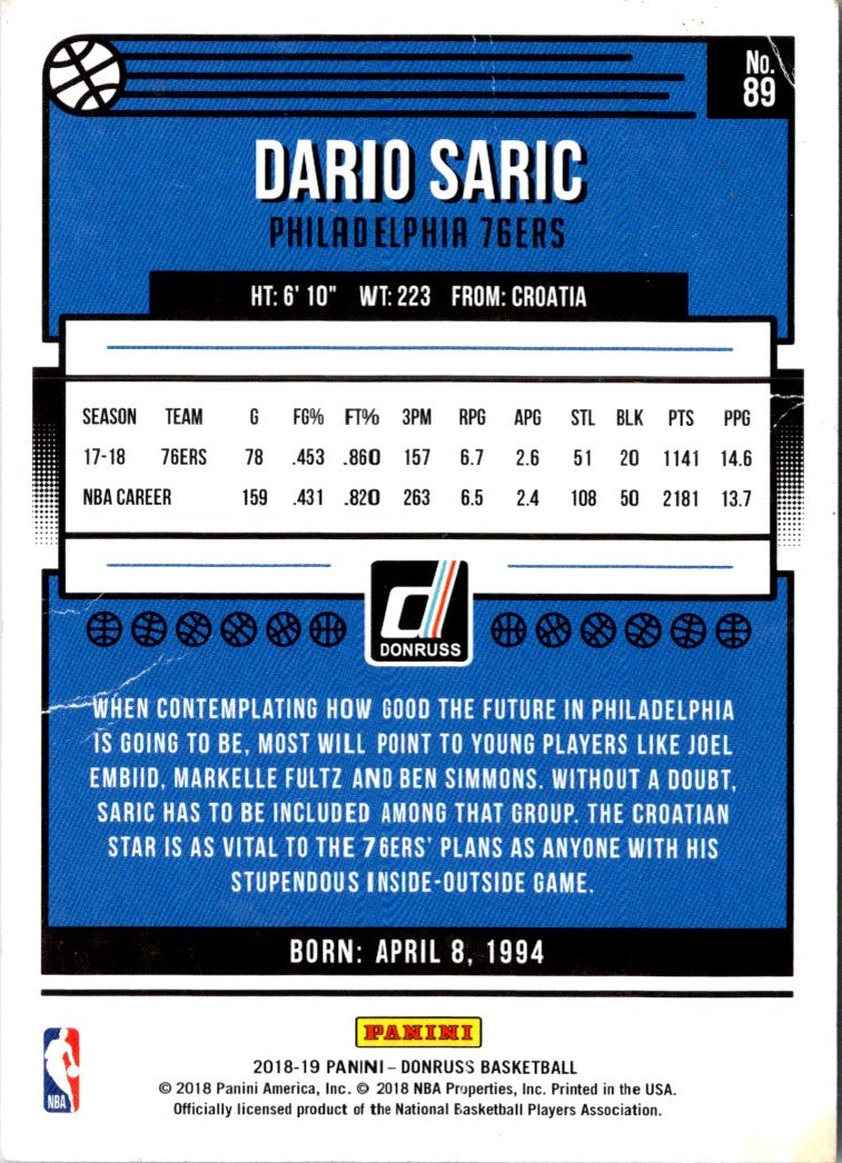 2018 Donruss Optic Blue Velocity Dario Saric