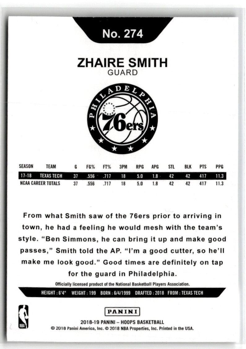 2018 Hoops Red Backs Zhaire Smith