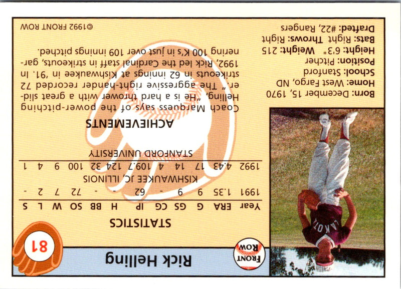 1992 Front Row Draft Picks Rick Helling