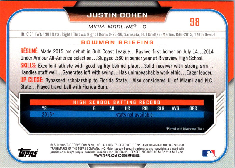 2015 Bowman Draft Picks & Prospects Justin Cohen