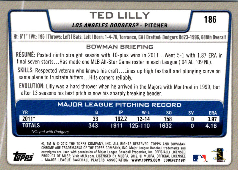 2012 Bowman Chrome Ted Lilly