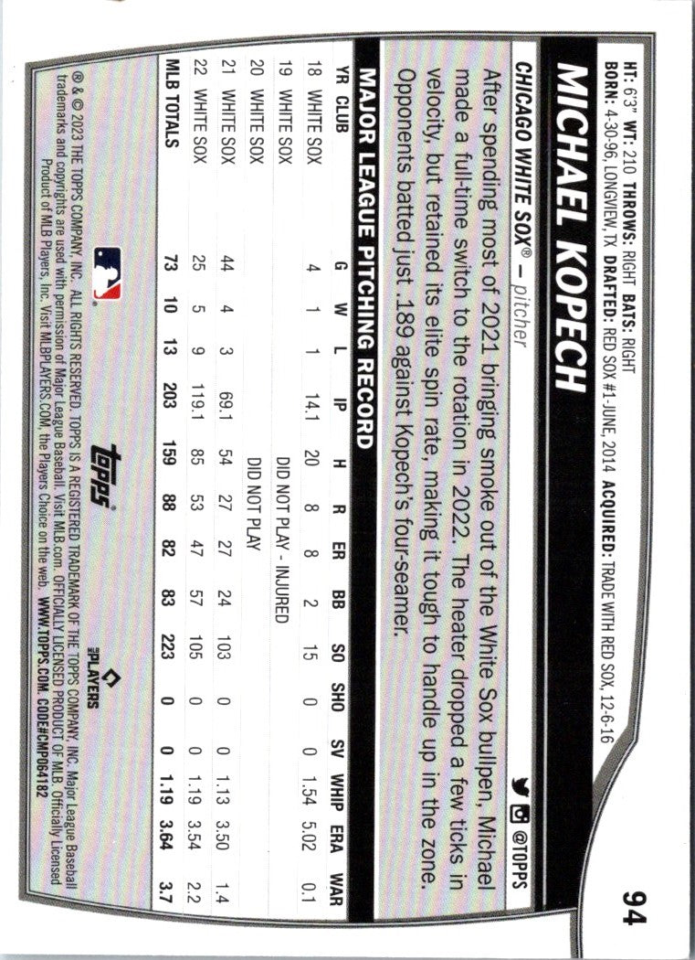 2023 Topps Big League Michael Kopech