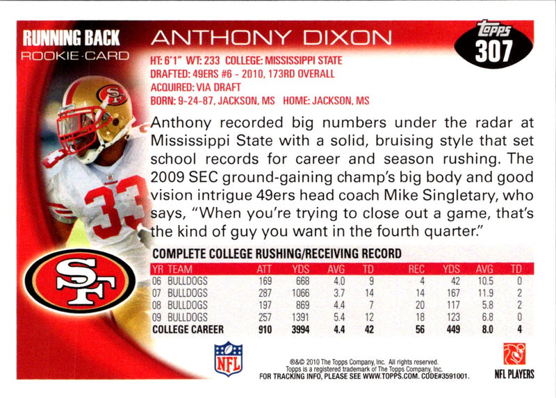 2010 Topps Anthony Dixon