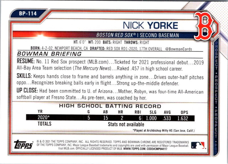 2021 Bowman Prospects Nick Yorke