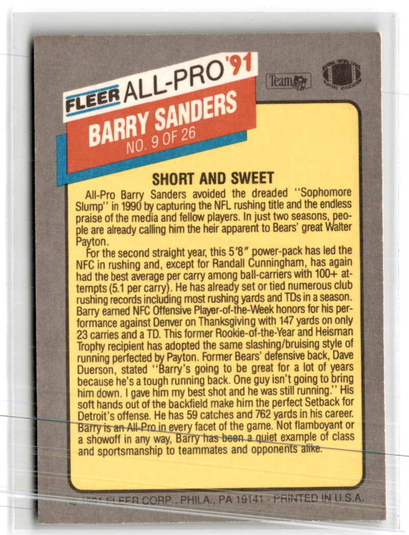 1991 Fleer All-Pro Barry Sanders