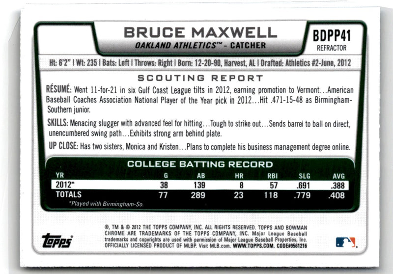 2012 Bowman Draft Picks & Prospects Chrome Bruce Maxwell