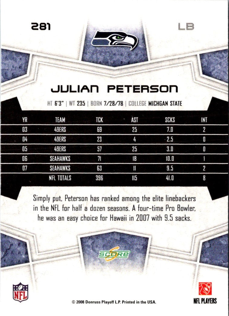 2008 Score Super Bowl XLIII Julian Peterson