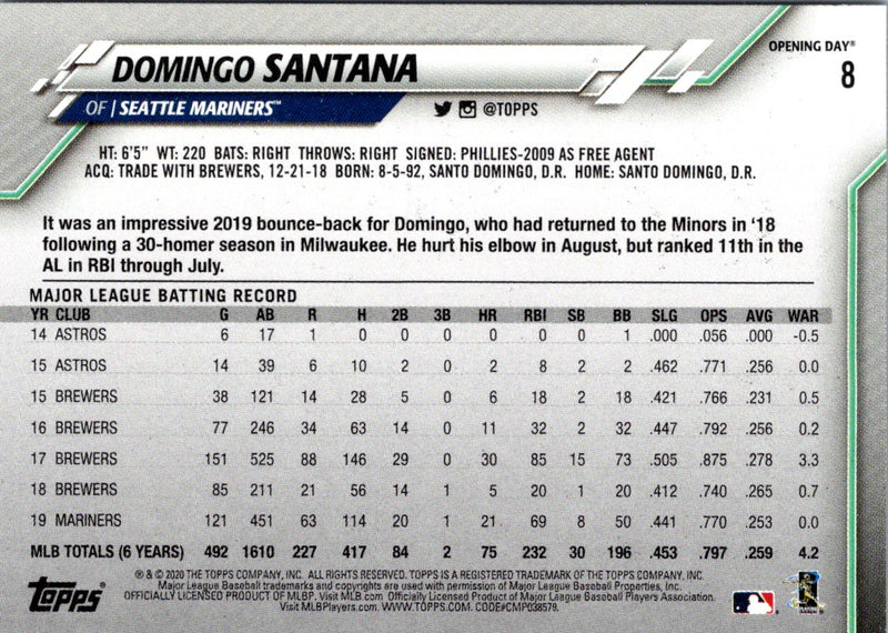 2020 Topps Opening Day Domingo Santana