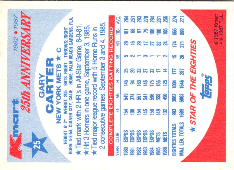 1987 Topps Kmart 25th Anniversary Gary Carter